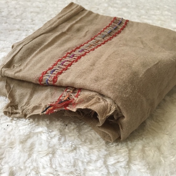 Large sheer bohemian hippie scarf tan and red wrap - Picture 2 of 8